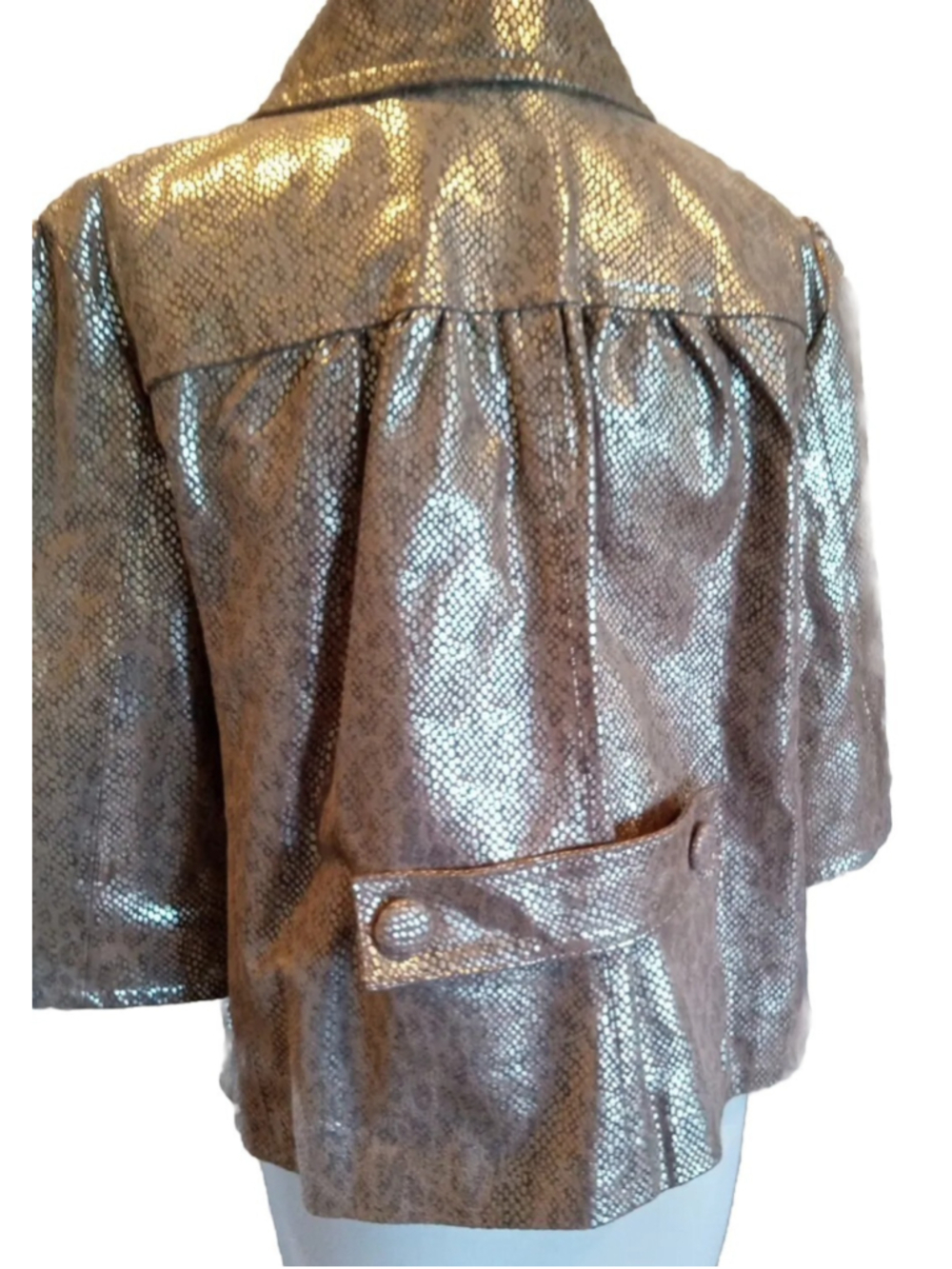 Gold Snakeskin Embossed Suede Cropped Jacket by Live A Little-Disco Y2K Sz L - Picture 6 of 10